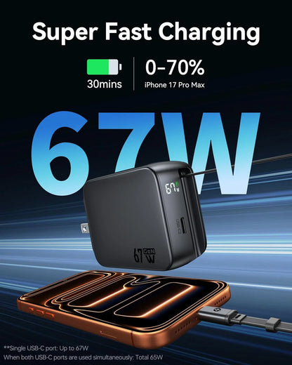 MOKiN 67W 2-Port Charger with Retractable Cables for Clutter-Free Charging