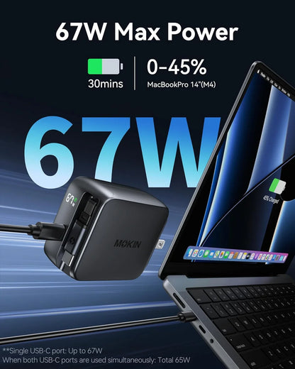 MOKiN 67W 2-Port Charger with Retractable Cables for Clutter-Free Charging