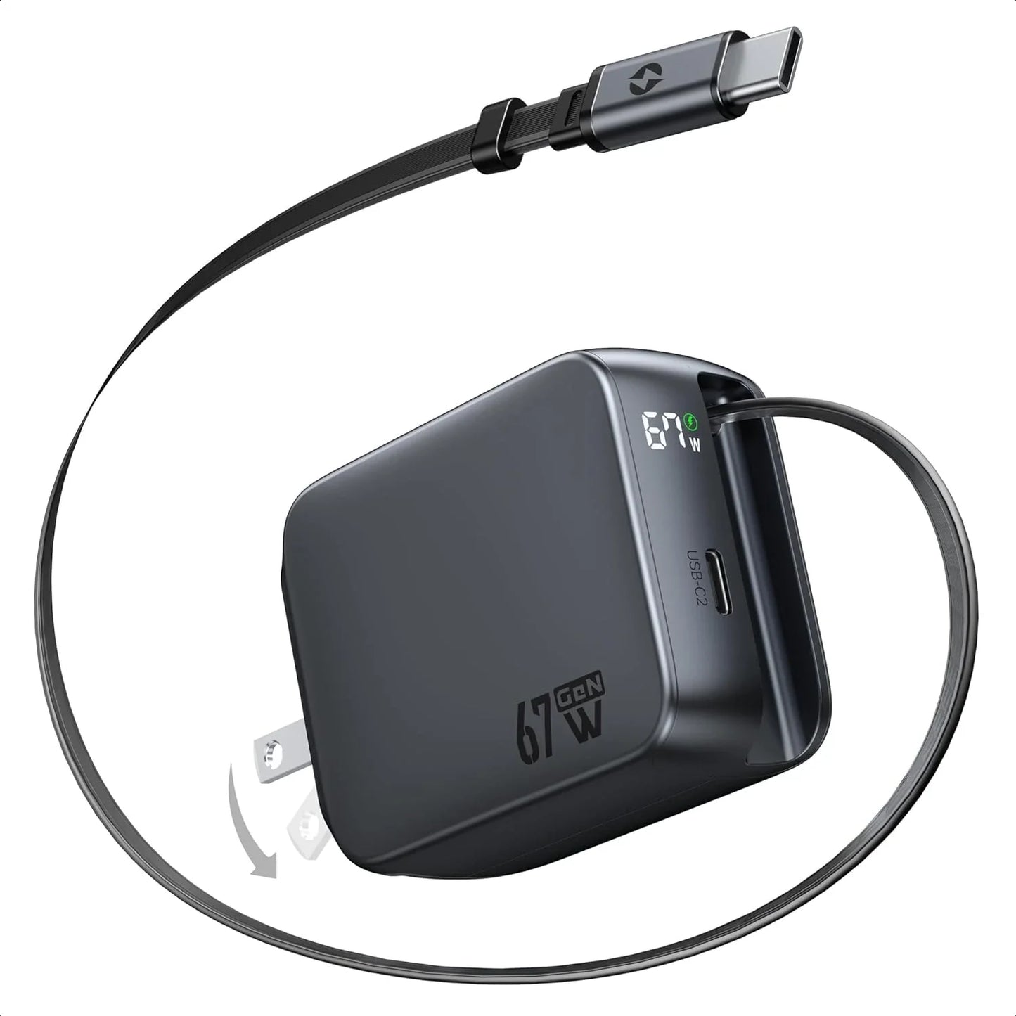 MOKiN 67W 2-Port Charger with Retractable Cables for Clutter-Free Charging