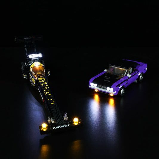 مجموعة إضاءة LEGO Mopar Dodge SRT Top Fuel Dragster وDodge Challenger T/A موديل 1970 رقم 76904