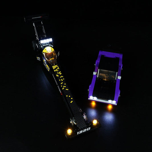 مجموعة إضاءة LEGO Mopar Dodge SRT Top Fuel Dragster وDodge Challenger T/A موديل 1970 رقم 76904