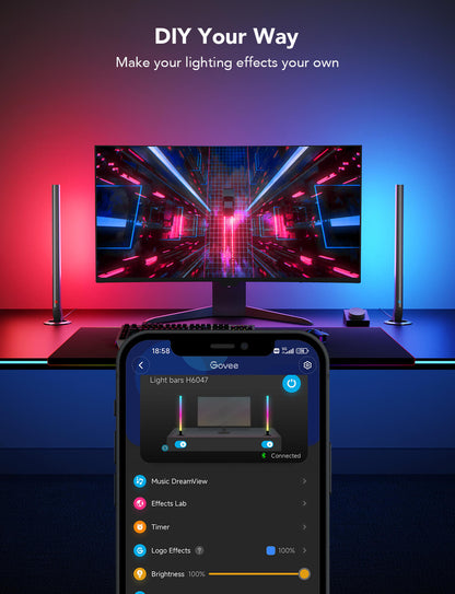 Refurbished Govee RGBIC Wi-Fi Gaming Light Bars with Smart Controller
