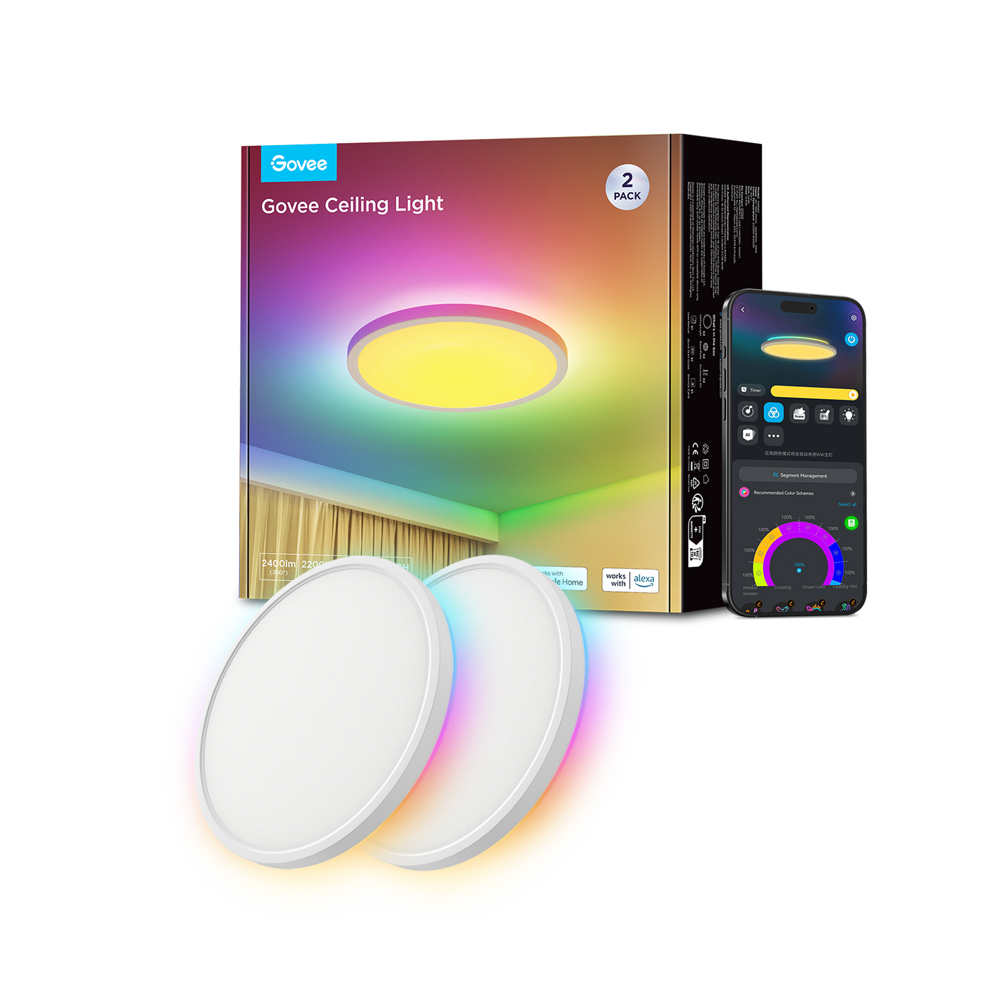 Govee 12 Inch RGBWW + RGBIC Smart Ceiling Light