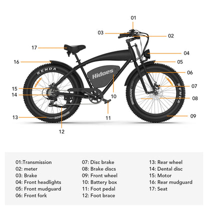 Hidoes B3 Fat Tire All Terrain E Mountain Bike