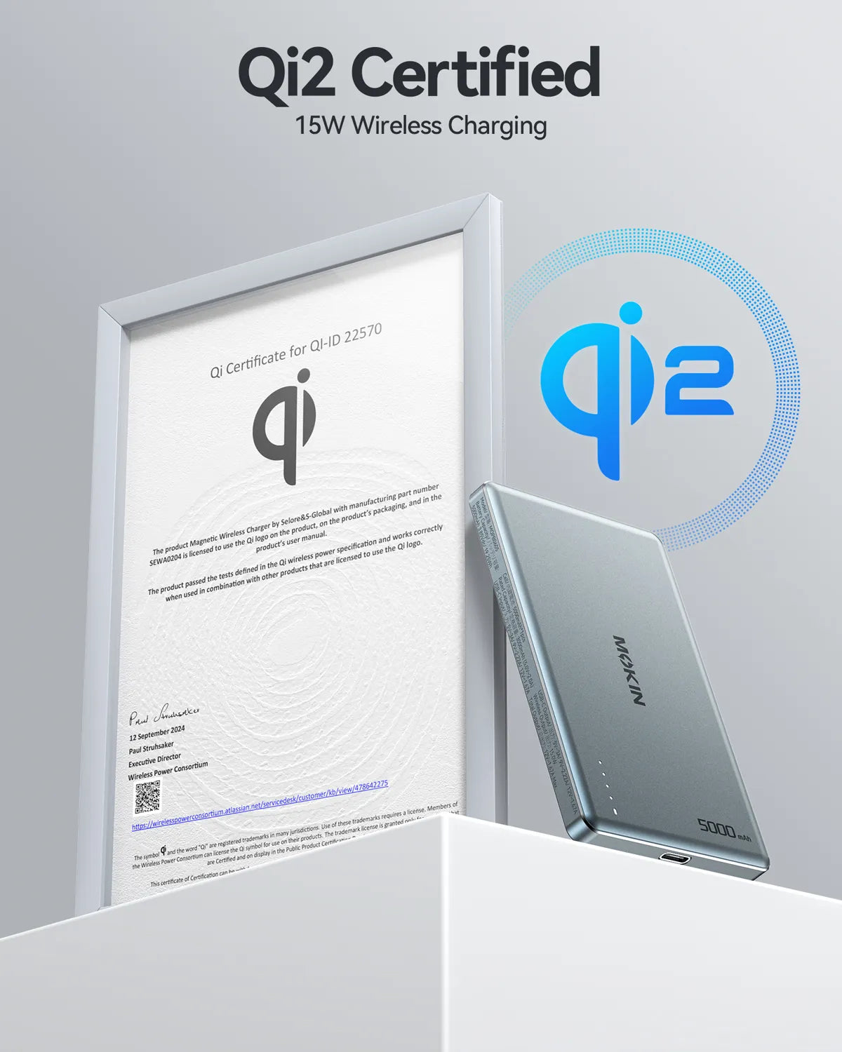 MOKiN Magnetic 15W Qi2 Wireless Power Bank 5000mAh - Magsafe Charger for iPhone