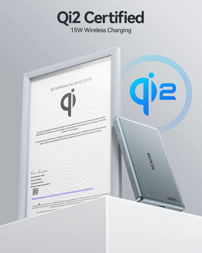 MOKiN Magnetic 15W Qi2 Wireless Power Bank 5000mAh - Magsafe Charger for iPhone