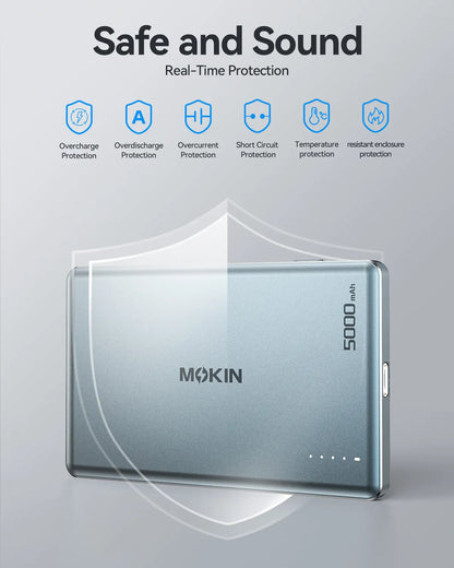 MOKiN Magnetic 15W Qi2 Wireless Power Bank 5000mAh - Magsafe Charger for iPhone