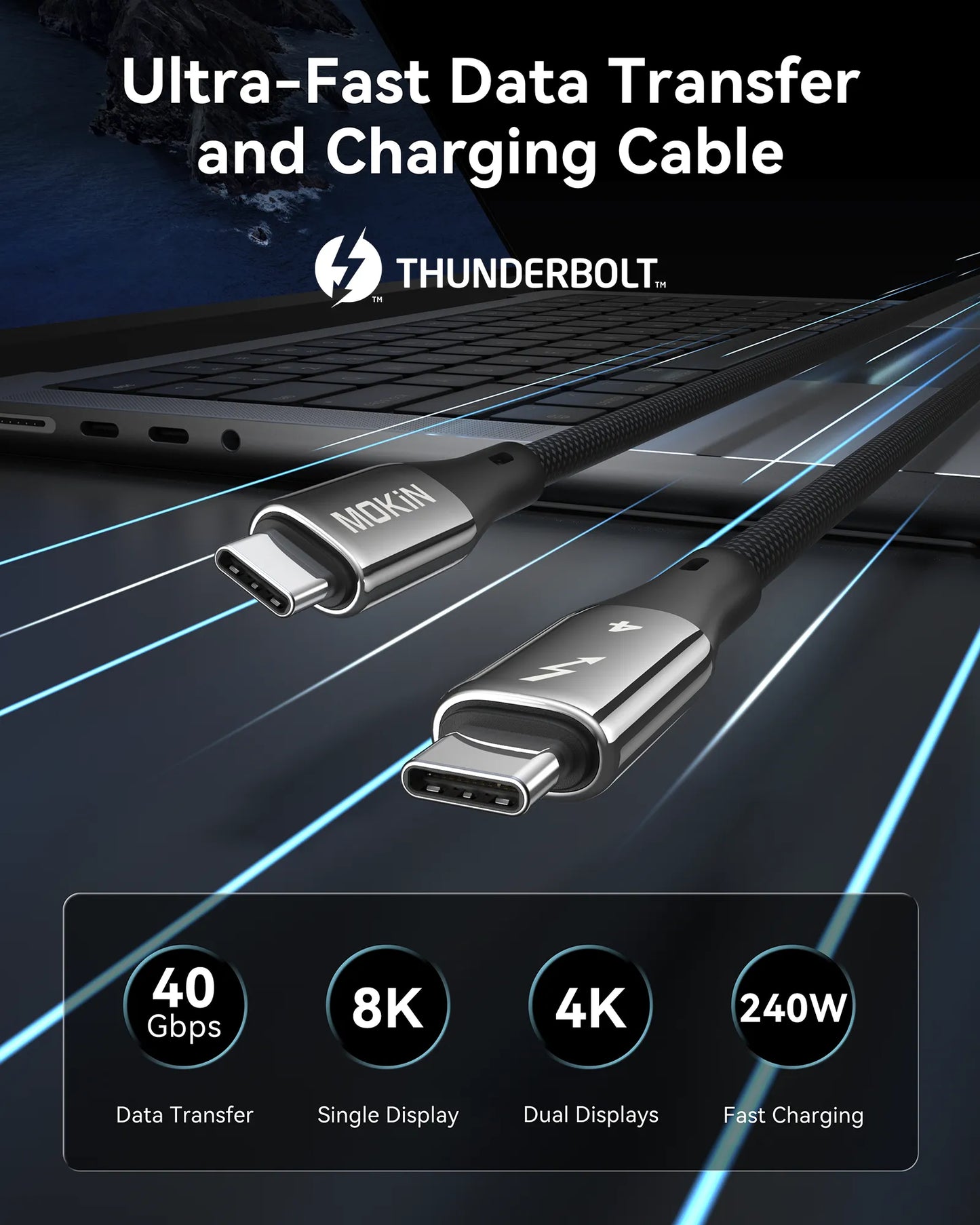 MOKiN 3.3ft Thunderbolt 4 Cable (Thunderbolt 4-Certified)