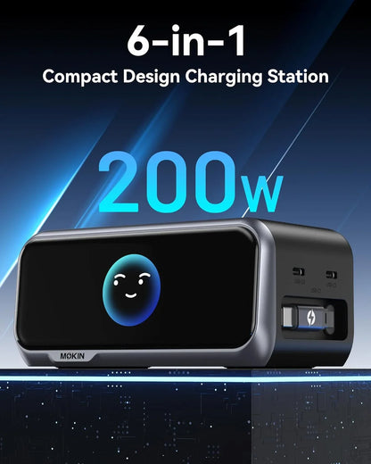 MOKiN 6-Port Charging Station with Retractable Cable for Clean Desks