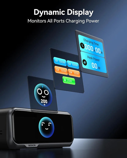 MOKiN 6-Port Charging Station with Retractable Cable – Free 65W Retractable Cable Charger Included
