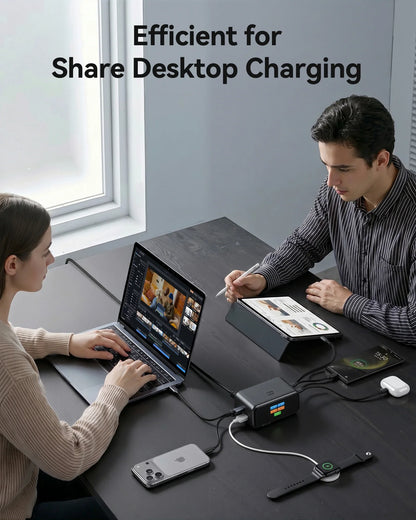 MOKiN 6-Port Charging Station with Retractable Cable – Free 65W Retractable Cable Charger Included