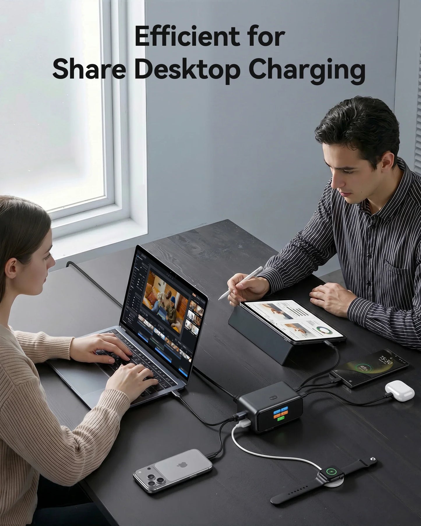MOKiN 6-Port Charging Station with Retractable Cable for Clean Desks