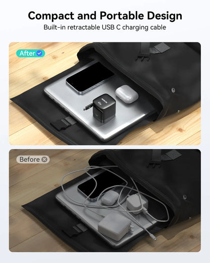 MOKiN 45W Dual Port Foldable GaN Charger with Built-in Retractable Type-C Cable for iPhone