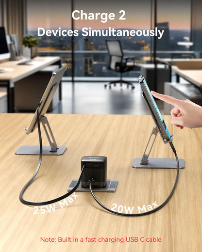 MOKiN 45W Dual Port Foldable GaN Charger with Built-in Retractable Type-C Cable for iPhone