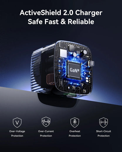 MOKiN 45W Dual Port Foldable GaN Charger with Built-in Retractable Type-C Cable for iPhone