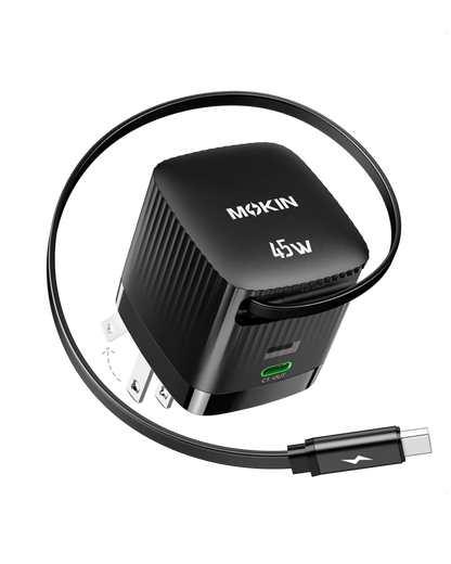 MOKiN 45W Dual Port Foldable GaN Charger with Built-in Retractable Type-C Cable for iPhone