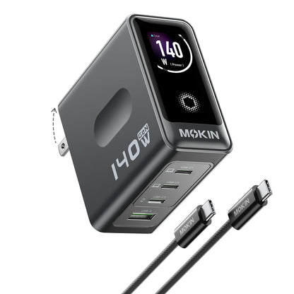 MOKiN 140W 4-Port GaN Charger with Smart Touch Display for Cleaner Multi-Device Setup