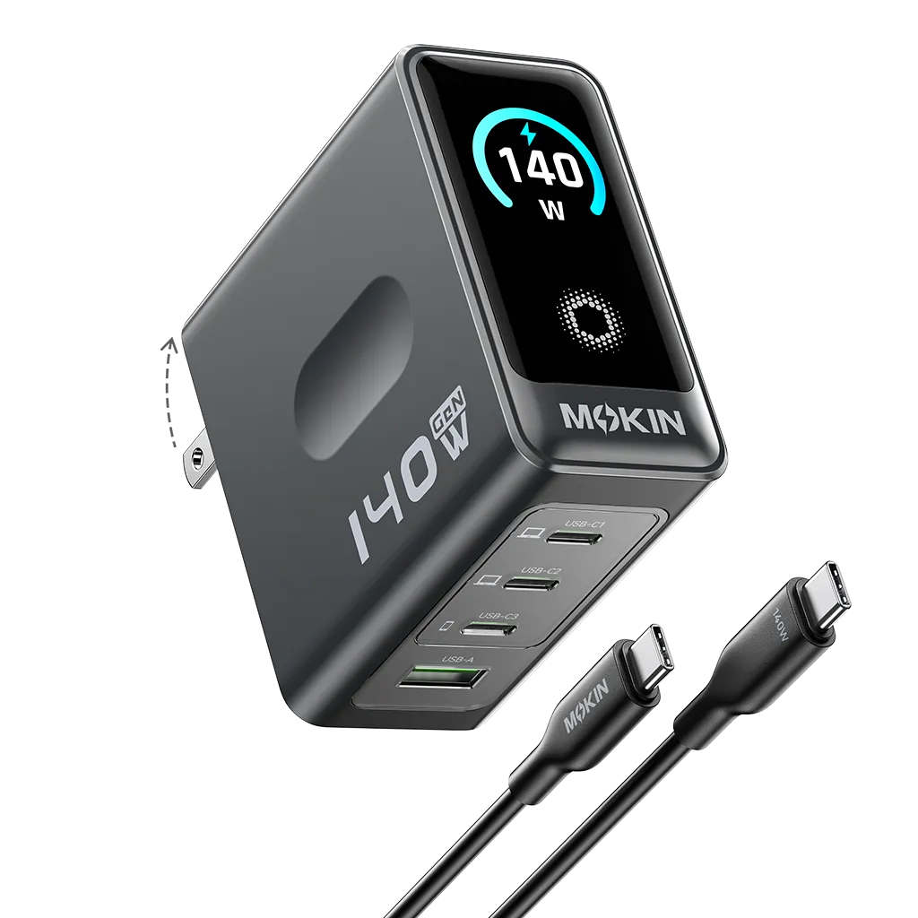 MOKiN 140W 4-Port GaN Charger with Touch Display for Smarter Multi-Device Charging