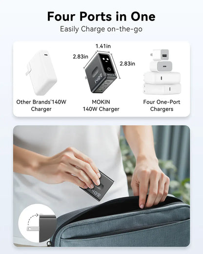 MOKiN 140W 4-Port GaN Charger with Touch Display for Smarter Multi-Device Charging