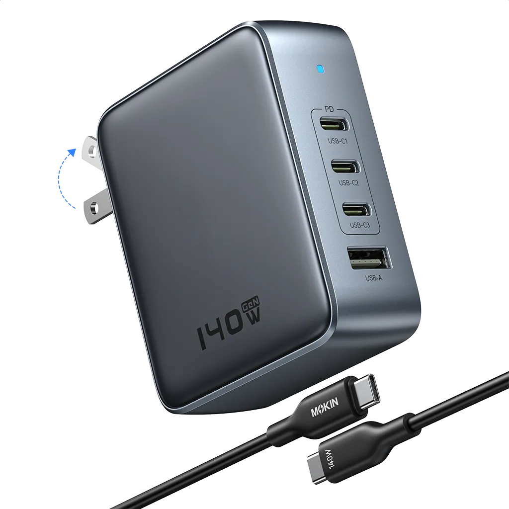 MOKiN 140W 4-Port GaN Charger Compact Design for Home Office and Travel