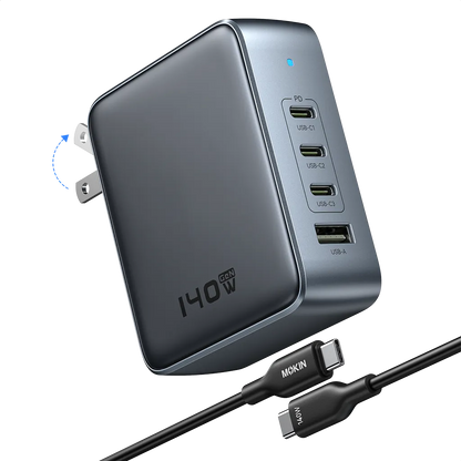 MOKiN 140W 4-Port GaN Charger Compact Design for Home Office and Travel