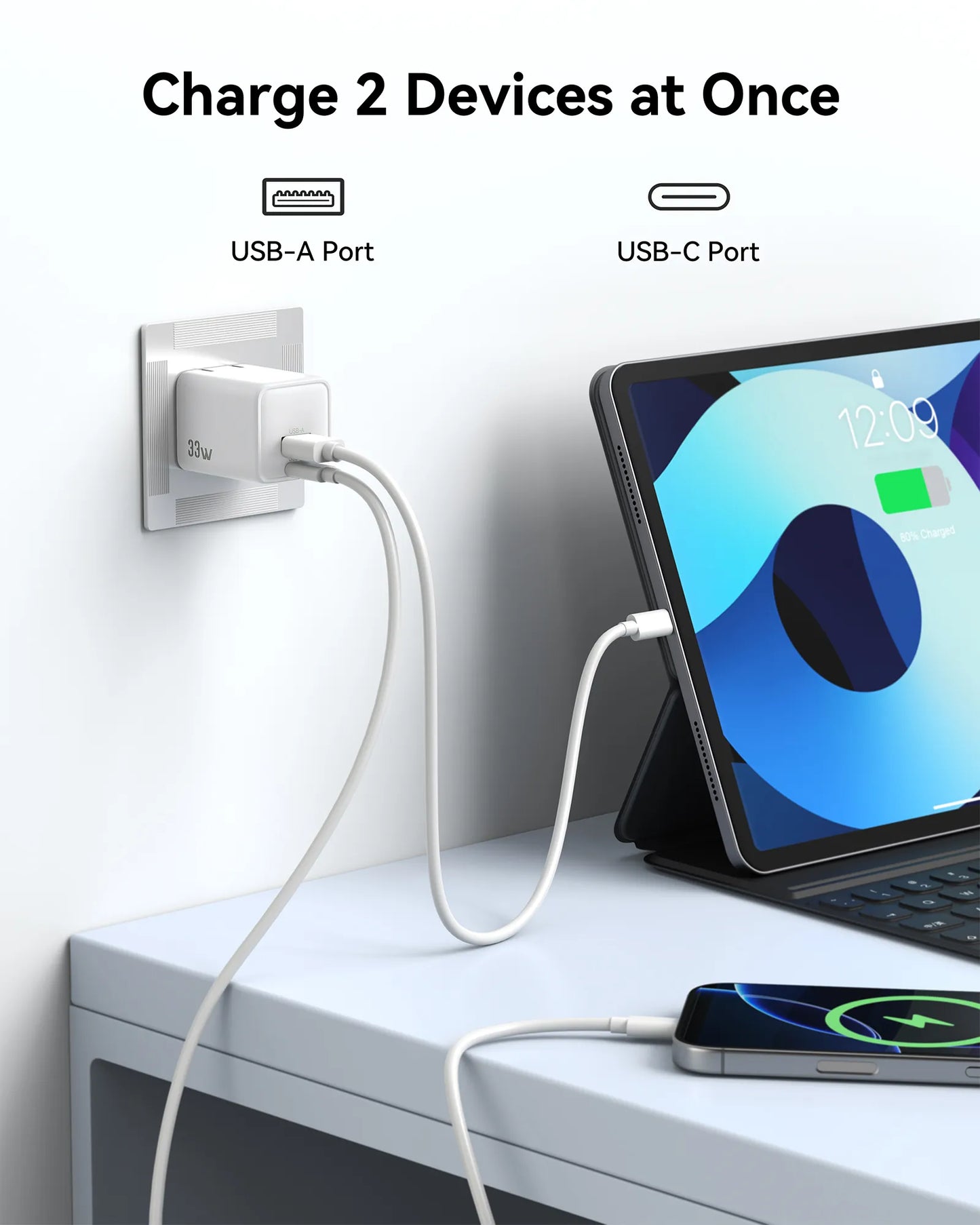 MOKiN 33W Dual Port GaN PD3.0 USB-C Wall Charger for iPhone