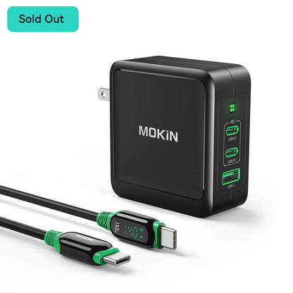 MOKiN 140W GaN Charger - Fast Charging for iPhones, Laptops, Tablets