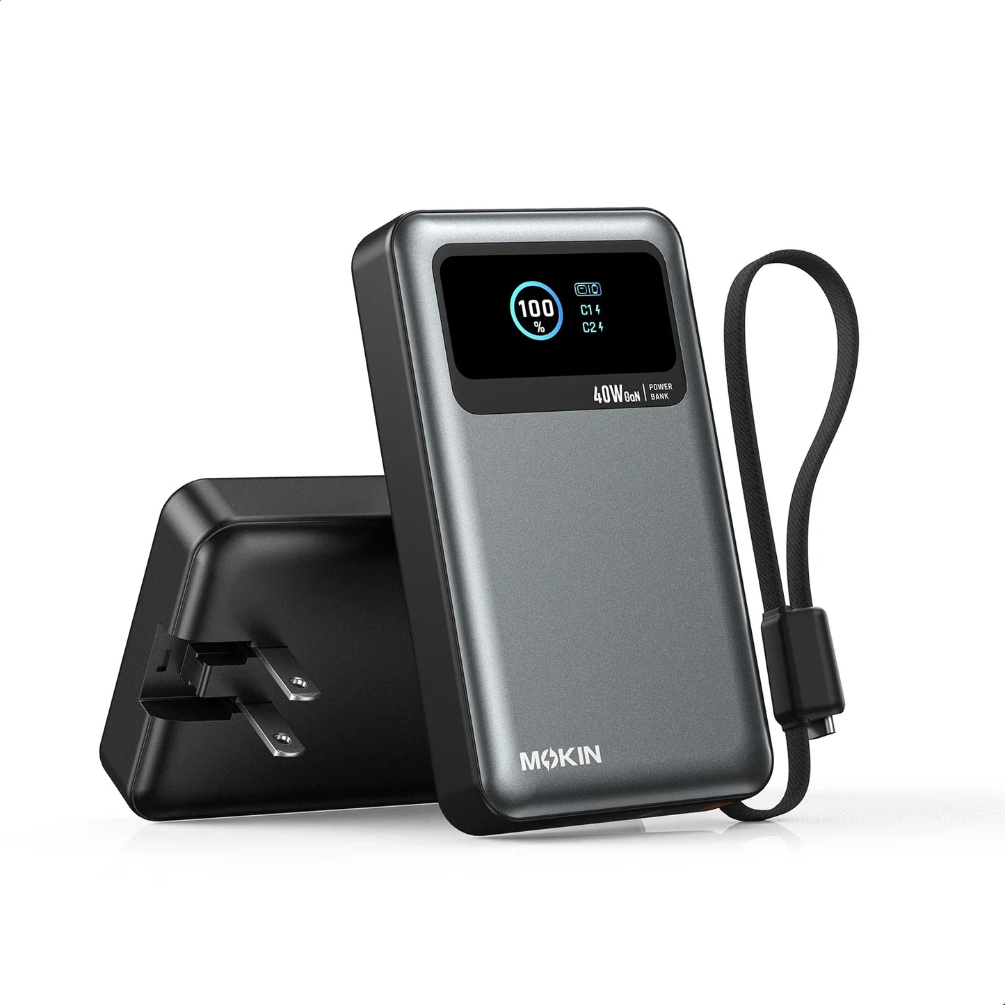 MOKiN 3-in-1 Portable Power Bank 40W 10000mAh with Built-In Cable and Plug for Easy Charging Anywhere