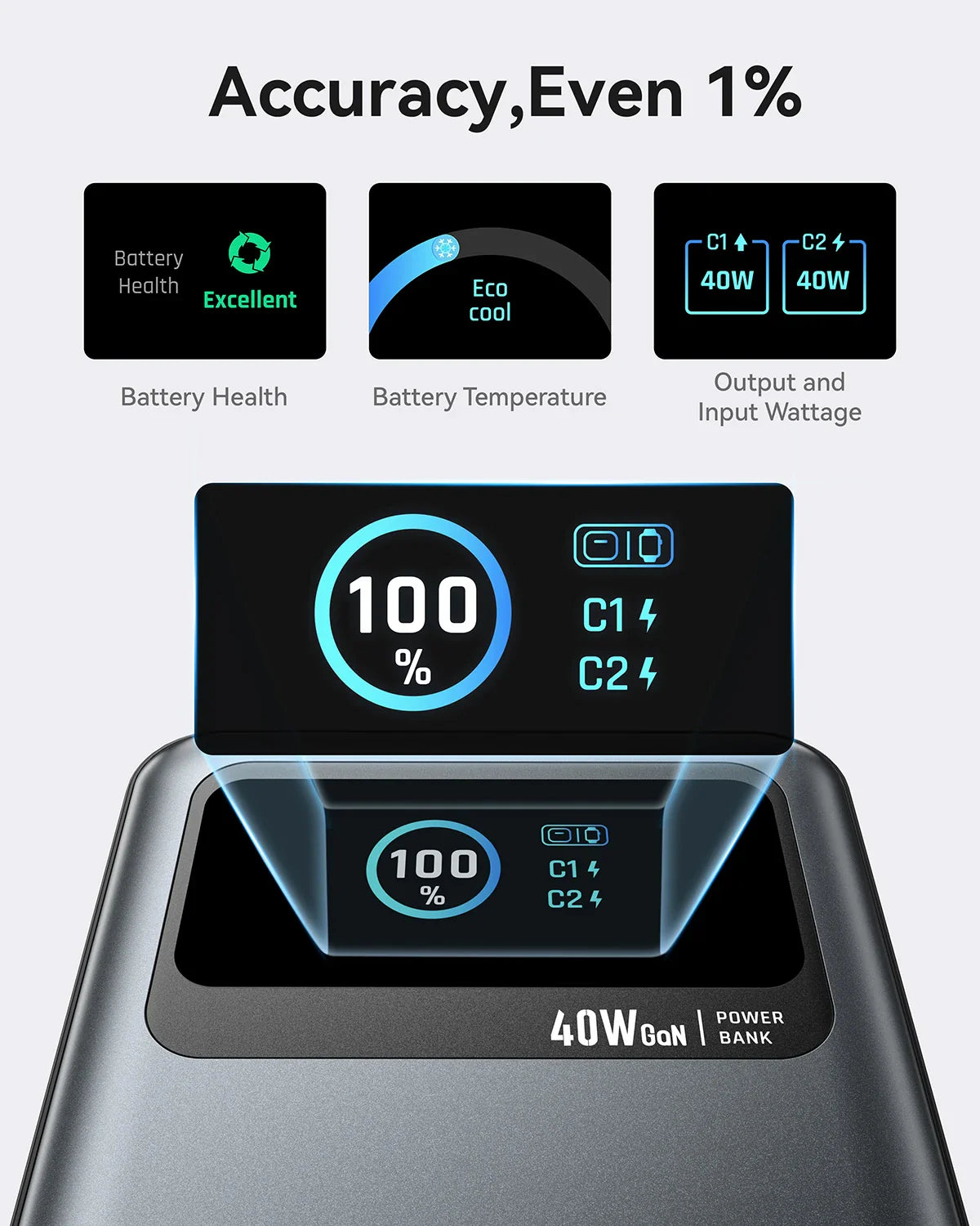 MOKiN 3-in-1 Portable Power Bank 40W 10000mAh with Built-In Cable and Plug for Easy Charging Anywhere