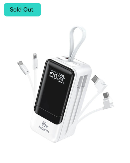 MOKiN Fast Charging Power Bank with USB-C & iOS Cables | 18400mAh 65W