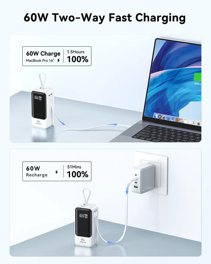 MOKiN Fast Charging Power Bank with USB-C & iOS Cables | 18400mAh 65W