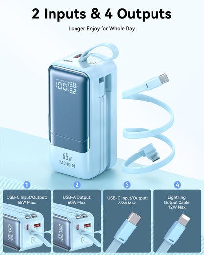 MOKiN 65W Portable Power Bank - 18400mAh, Laptop-Ready, Safe Charging
