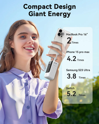 MOKiN Fast Charging Power Bank with USB-C & iOS Cables | 18400mAh 65W