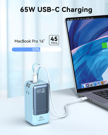 MOKiN 65W Portable Power Bank - 18400mAh, Laptop-Ready, Safe Charging