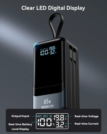 MOKiN 65W Portable Power Bank for Laptop - 18400mAh,  Smart Display