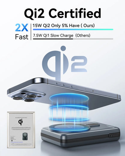 MOKiN 10000mAh Magnetic Power Bank with 15W Qi2 Wireless Charging, Built-in USB-C Cable for iPhone