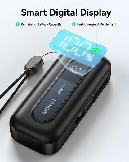 MOKiN 30W Portable Power Bank with 24 inch Retractable USB-C Cables(10000mAh)