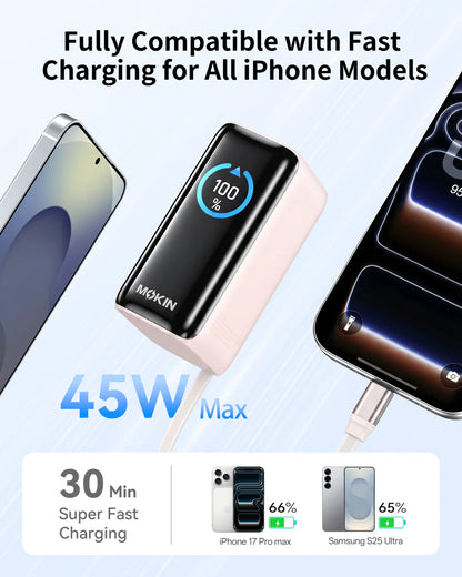 MOKiN 45W 10000mAh Portable Charger with Retractable Cable for Power On the Go