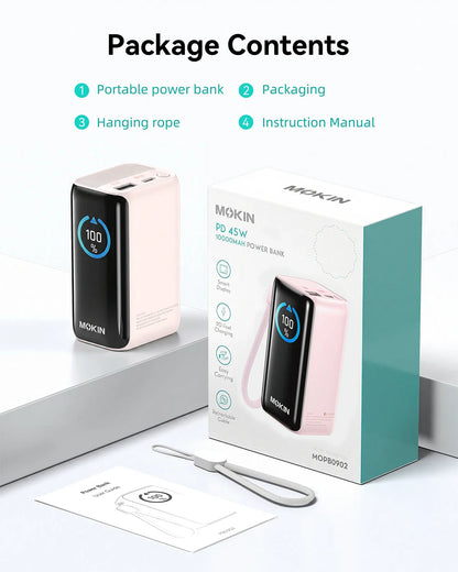 MOKiN 45W 10000mAh Portable Charger with Retractable Cable for Power On the Go