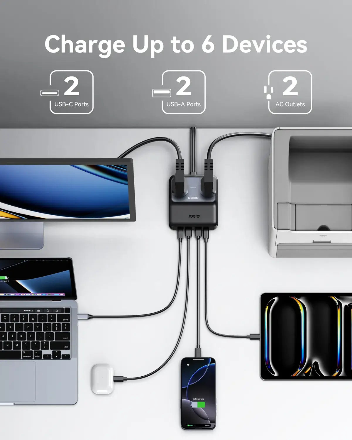 MOKiN 65W 6-in-1 Charging Station for a Cleaner and More Organized Desk Setup