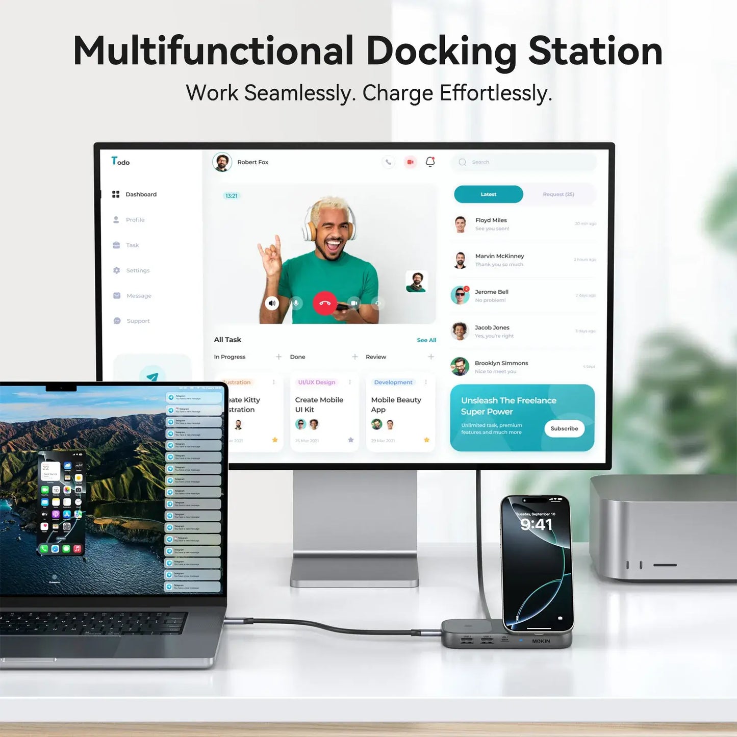 MOKiN 7-IN-1 USB-C Hub with 15W Qi2 Wireless Charger