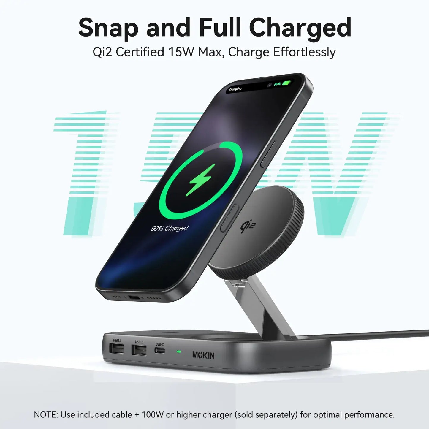 MOKiN 7-IN-1 USB-C Hub with 15W Qi2 Wireless Charger