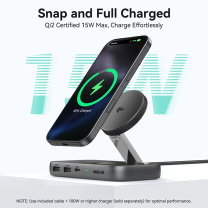 MOKiN 7-IN-1 USB-C Hub with 15W Qi2 Wireless Charger