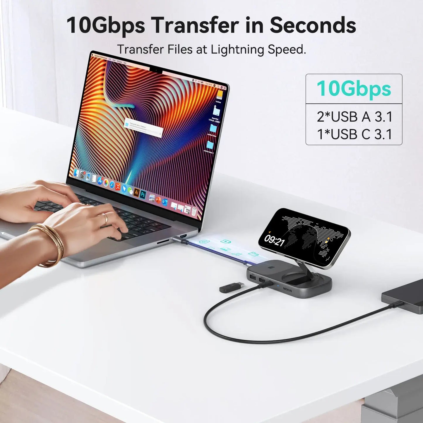 MOKiN 7-IN-1 USB-C Hub with 15W Qi2 Wireless Charger