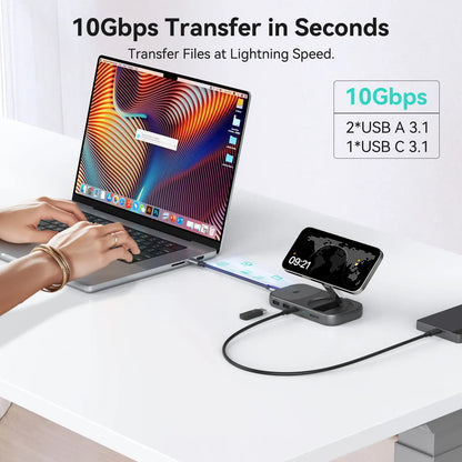 MOKiN 7-IN-1 USB-C Hub with 15W Qi2 Wireless Charger