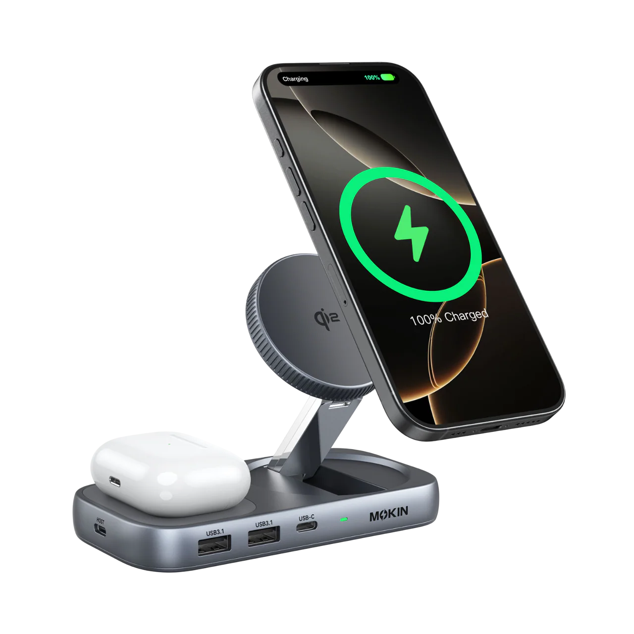 MOKiN 7-IN-1 USB-C Hub with 15W Qi2 Wireless Charger