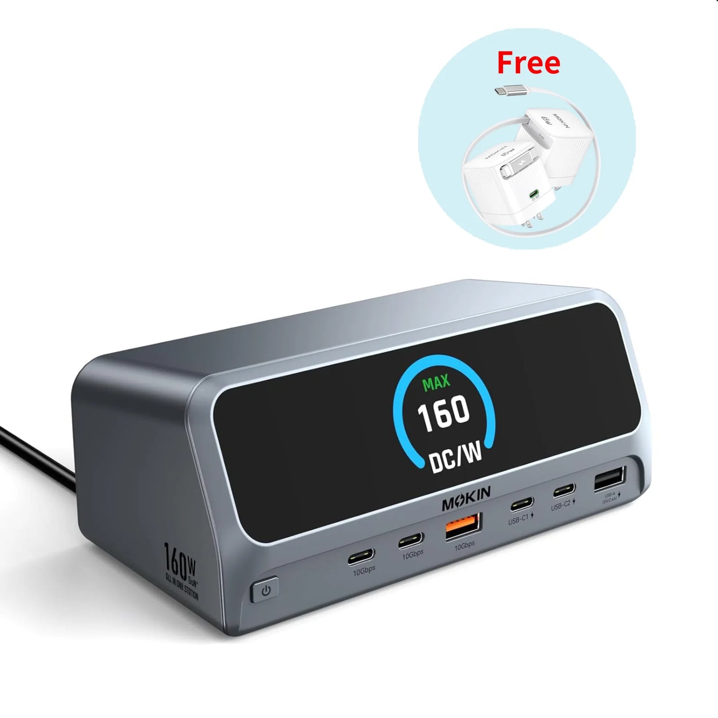 MOKiN 13-in-1 USB-C Laptop Docking Station with LCD Display  – Free 65W Retractable Cable Charger Included