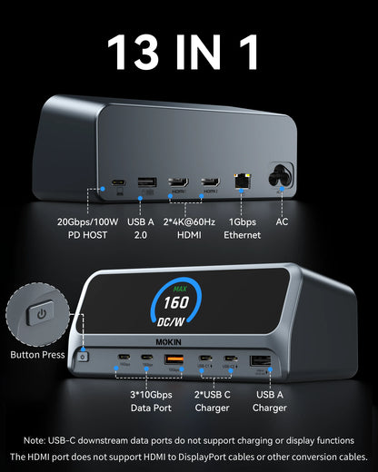MOKiN 13-in-1 USB-C Laptop Docking Station with 2.26" Smart LCD Display