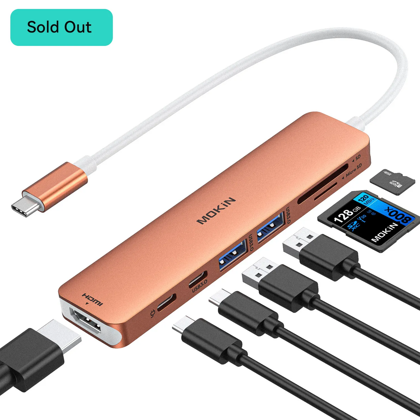MOKiN 7 in 1 USB-C Dongle with HDMI/PD/USB/SD/TF Ports