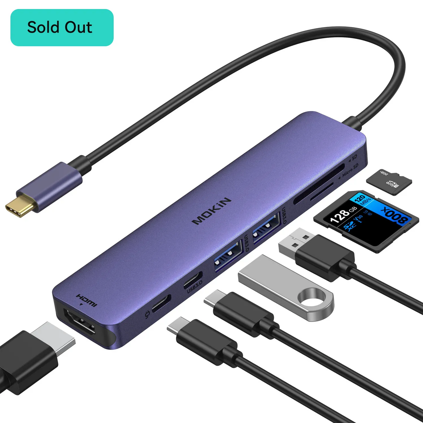 MOKiN 7 in 1 USB-C Dongle with HDMI/PD/USB/SD/TF Ports